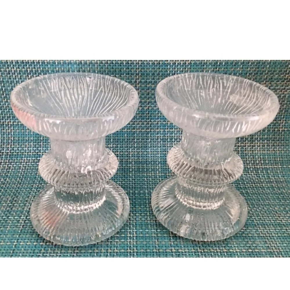 MCM Luminarc Nordic Candle Holders Set of 2 Textured Clear Glass 3.75